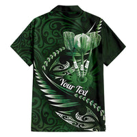 Personalised All Green New Zealand Darts Family Matching Long Sleeve Bodycon Dress and Hawaiian Shirt Aoteroa Fern Maori Galaxy Style