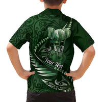 Personalised All Green New Zealand Darts Family Matching Off The Shoulder Long Sleeve Dress and Hawaiian Shirt Aoteroa Fern Maori Galaxy Style