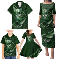 Personalised All Green New Zealand Darts Family Matching Puletasi and Hawaiian Shirt Aoteroa Fern Maori Galaxy Style