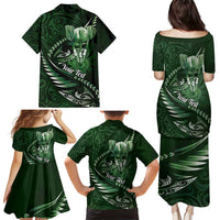 Personalised All Green New Zealand Darts Family Matching Puletasi and Hawaiian Shirt Aoteroa Fern Maori Galaxy Style