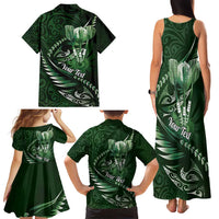 Personalised All Green New Zealand Darts Family Matching Tank Maxi Dress and Hawaiian Shirt Aoteroa Fern Maori Galaxy Style