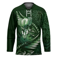 Personalised All Green New Zealand Darts Hockey Jersey Aoteroa Fern Maori Galaxy Style LT14 Unisex Green - Polynesian Pride