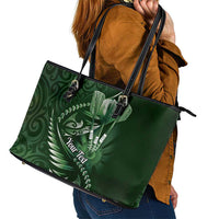 Personalised All Green New Zealand Darts Leather Tote Bag Aoteroa Fern Maori Galaxy Style