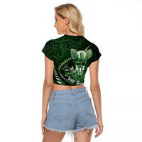 Personalised All Green New Zealand Darts Raglan Cropped T Shirt Aoteroa Fern Maori Galaxy Style