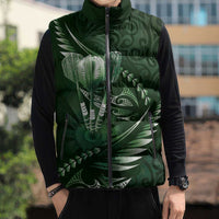 Personalised All Green New Zealand Darts Sleeveless Puffer Jacket Aoteroa Fern Maori Galaxy Style - Polynesian Pride