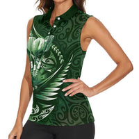Personalised All Green New Zealand Darts Women Sleeveless Polo Shirt Aoteroa Fern Maori Galaxy Style