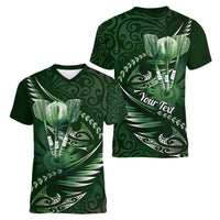 Personalised All Green New Zealand Darts Women V-Neck T-Shirt Aoteroa Fern Maori Galaxy Style