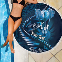 Personalised All Blue New Zealand Darts Beach Blanket Aoteroa Fern Maori Galaxy Style