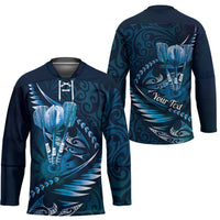 Personalised All Blue New Zealand Darts Hockey Jersey Aoteroa Fern Maori Galaxy Style - Polynesian Pride
