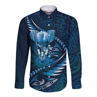 Personalised All Blue New Zealand Darts Long Sleeve Button Shirt Aoteroa Fern Maori Galaxy Style