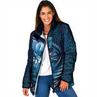 Personalised All Blue New Zealand Darts Padded Jacket Aoteroa Fern Maori Galaxy Style LT14 Women Blue - Polynesian Pride