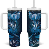 All Blue New Zealand Darts Tumbler With Handle Aoteroa Fern Maori Galaxy Style LT14 One Size: 40 oz Blue - Polynesian Pride