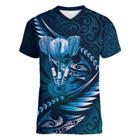 Personalised All Blue New Zealand Darts Women V-Neck T-Shirt Aoteroa Fern Maori Galaxy Style