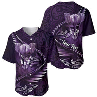 Personalised All Purple New Zealand Darts Baseball Jersey Aoteroa Fern Maori Galaxy Style