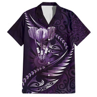 Personalised All Purple New Zealand Darts Family Matching Puletasi and Hawaiian Shirt Aoteroa Fern Maori Galaxy Style