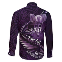 Personalised All Purple New Zealand Darts Family Matching Short Sleeve Bodycon Dress and Hawaiian Shirt Aoteroa Fern Maori Galaxy Style