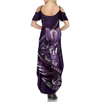 Personalised All Purple New Zealand Darts Family Matching Summer Maxi Dress and Hawaiian Shirt Aoteroa Fern Maori Galaxy Style