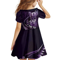 Personalised All Purple New Zealand Darts Kid Short Sleeve Dress Aoteroa Fern Maori Galaxy Style