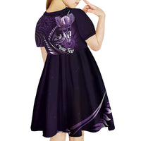 Personalised All Purple New Zealand Darts Kid Short Sleeve Dress Aoteroa Fern Maori Galaxy Style