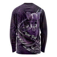 Personalised All Purple New Zealand Darts Long Sleeve Shirt Aoteroa Fern Maori Galaxy Style