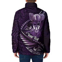 Personalised All Purple New Zealand Darts Padded Jacket Aoteroa Fern Maori Galaxy Style LT14 - Polynesian Pride