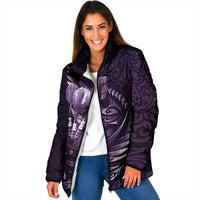 Personalised All Purple New Zealand Darts Padded Jacket Aoteroa Fern Maori Galaxy Style LT14 Women Purple - Polynesian Pride