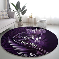 Personalised All Purple New Zealand Darts Round Carpet Aoteroa Fern Maori Galaxy Style