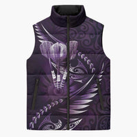 Personalised All Purple New Zealand Darts Sleeveless Puffer Jacket Aoteroa Fern Maori Galaxy Style LT14 Unisex Purple - Polynesian Pride