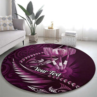 Personalised All Pink New Zealand Darts Round Carpet Aoteroa Fern Maori Galaxy Style