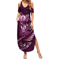 Personalised All Pink New Zealand Darts Summer Maxi Dress Aoteroa Fern Maori Galaxy Style