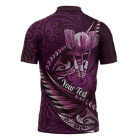 Personalised All Pink New Zealand Darts Zipper Polo Shirt Aoteroa Fern Maori Galaxy Style - Polynesian Pride