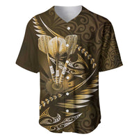 Personalised All Gold New Zealand Darts Baseball Jersey Aoteroa Fern Maori Galaxy Style