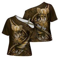 Personalised All Gold New Zealand Darts Cross Shoulder Shirt Aoteroa Fern Maori Galaxy Style - Polynesian Pride