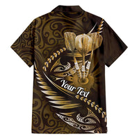 Personalised All Gold New Zealand Darts Family Matching Long Sleeve Bodycon Dress and Hawaiian Shirt Aoteroa Fern Maori Galaxy Style