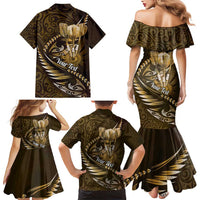 Personalised All Gold New Zealand Darts Family Matching Mermaid Dress and Hawaiian Shirt Aoteroa Fern Maori Galaxy Style