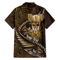 Personalised All Gold New Zealand Darts Family Matching Short Sleeve Bodycon Dress and Hawaiian Shirt Aoteroa Fern Maori Galaxy Style