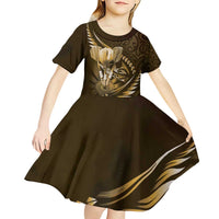 Personalised All Gold New Zealand Darts Kid Short Sleeve Dress Aoteroa Fern Maori Galaxy Style