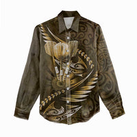Personalised All Gold New Zealand Darts Women Casual Shirt Aoteroa Fern Maori Galaxy Style