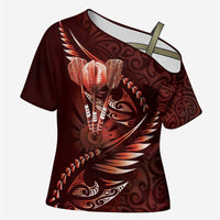 Personalised All Red New Zealand Darts Cross Shoulder Shirt Aoteroa Fern Maori Galaxy Style - Polynesian Pride