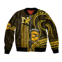 Personalised Hawaii Nanakuli High And Intermediate School Sleeve Zip Bomber Jacket Polynesian Kakau Pattern LT14 Unisex Gold - Polynesian Pride