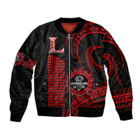 Hawaii Lahainaluna High School Sleeve Zip Bomber Jacket Polynesian Kakau Pattern LT14 Unisex Red - Polynesian Pride