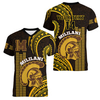 Personalised Hawaii Mililani High School Women V Neck T Shirt Polynesian Kakau Pattern LT14 - Polynesian Pride