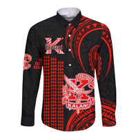 Personalised Hawaii Kalani High School Long Sleeve Button Shirt Polynesian Kakau Pattern LT14 Unisex Red - Polynesian Pride