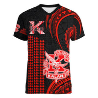 Personalised Hawaii Kalani High School Women V Neck T Shirt Polynesian Kakau Pattern LT14 Female Red - Polynesian Pride