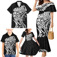 New Zealand Eel Family Matching Mermaid Dress and Hawaiian Shirt Tuna Aotearoa Maori Patten - Black LT14 - Polynesian Pride