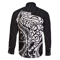 New Zealand Eel Family Matching Tank Maxi Dress and Hawaiian Shirt Tuna Aotearoa Maori Patten - Black LT14 - Polynesian Pride