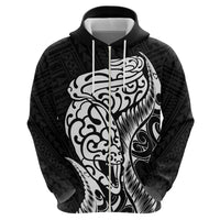 New Zealand Eel Zip Hoodie Tuna Aotearoa Maori Patten - Black