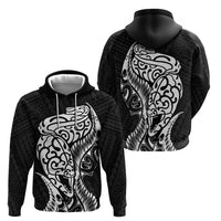 New Zealand Eel Zip Hoodie Tuna Aotearoa Maori Patten - Black