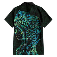 New Zealand Eel Family Matching Long Sleeve Bodycon Dress and Hawaiian Shirt Tuna Aotearoa Maori With Paua Shell - Turquoise LT14 - Polynesian Pride