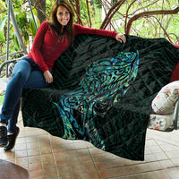 New Zealand Eel Quilt Tuna Aotearoa Maori With Paua Shell - Turquoise LT14 - Polynesian Pride